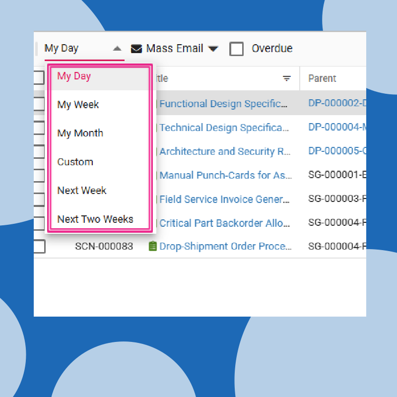 Task list view with the My Day filter dropdown open