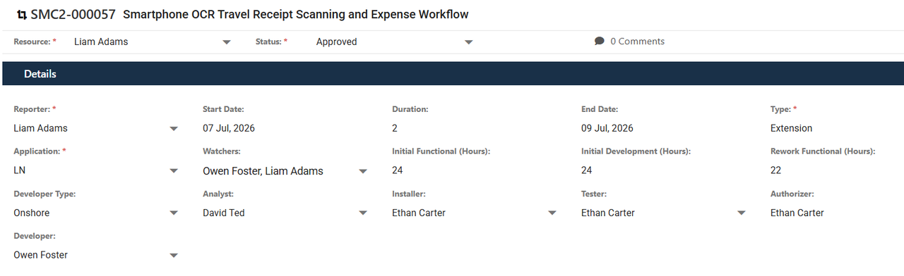 Gap ticket detail screenshot showing workflow status and reporting fields