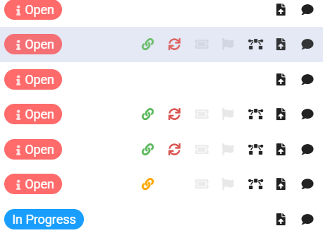 Ticket list showing status pills and workflow icons